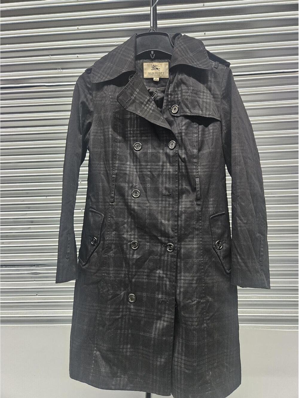 Burberry London Black Plaid Trench Coat Medium